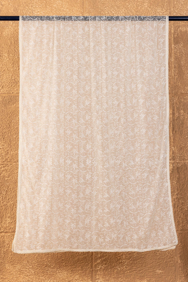 Cream Floral Chiffon Dupatta