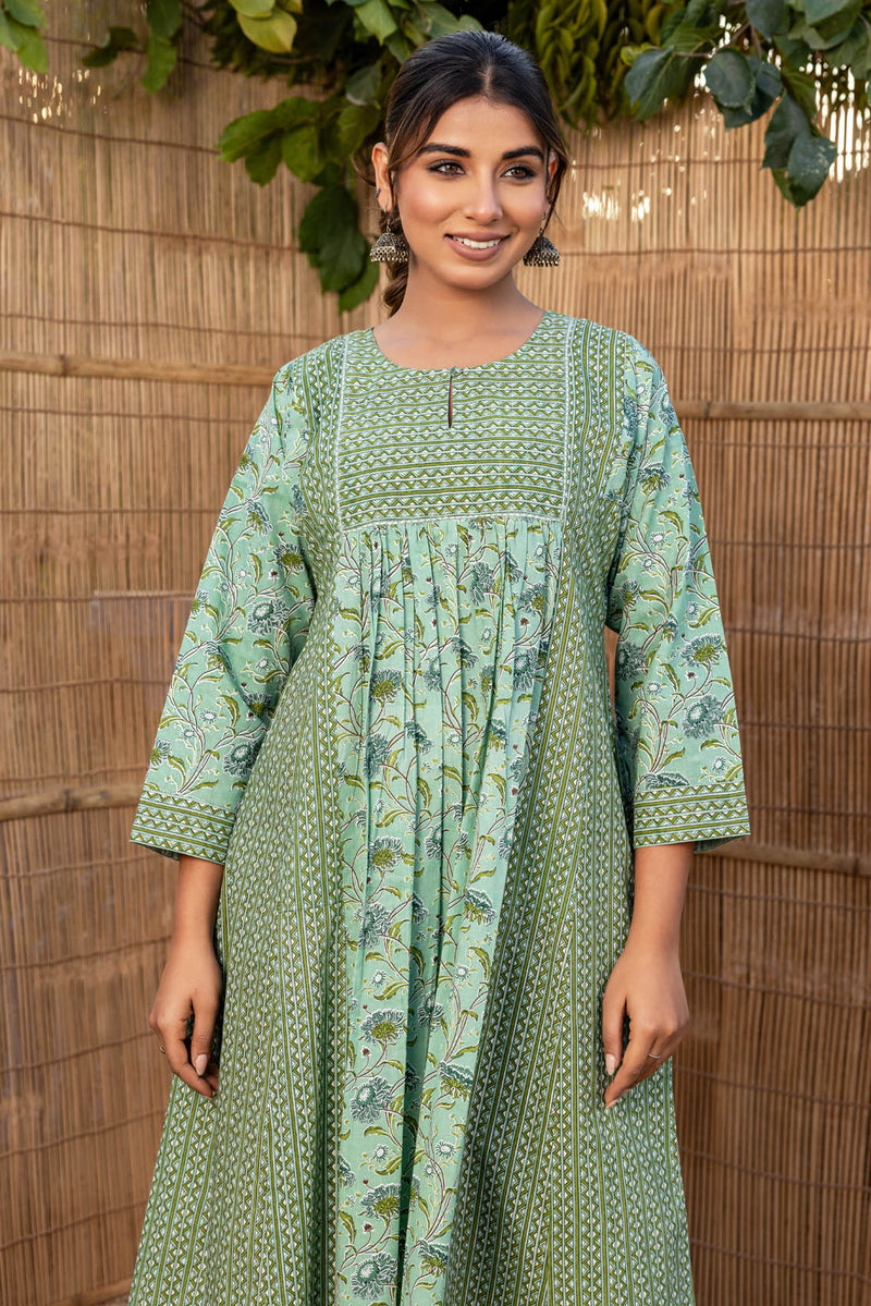 Green Zigzag Kurta