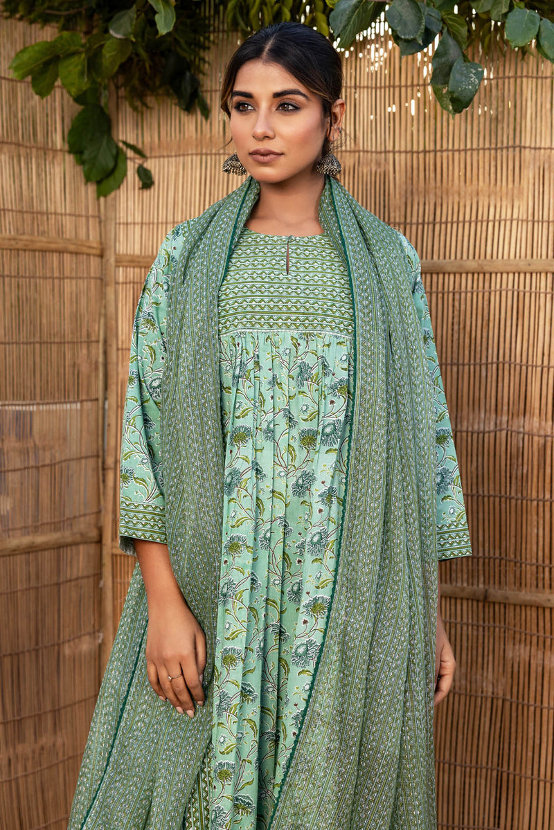 Green Zigzag Kurta