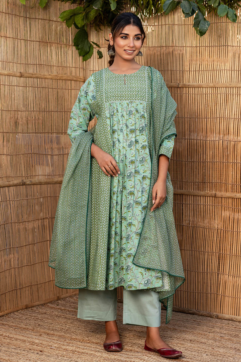 Green Zigzag Kurta