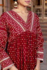 Red Chaubundi Kurta