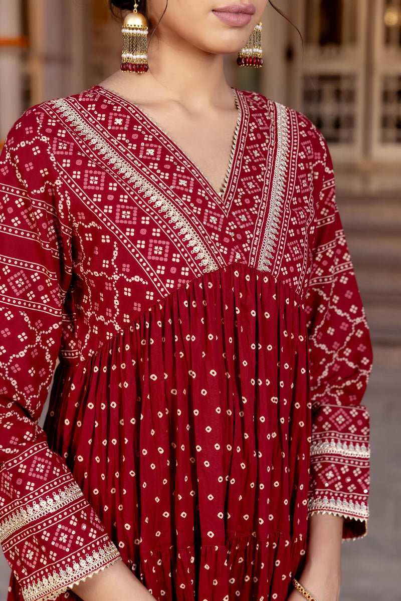 Red Chaubundi Kurta