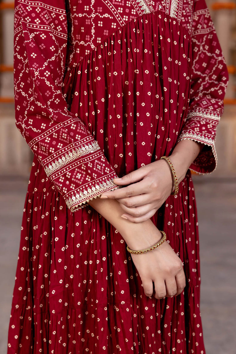 Red Chaubundi Kurta