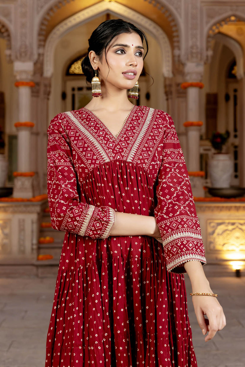 Red Chaubundi Kurta