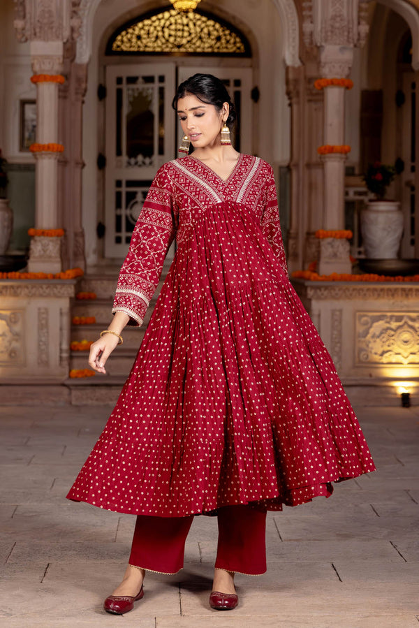 Red Chaubundi Kurta