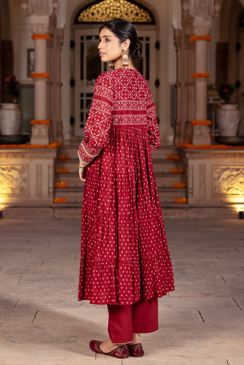 Red Chaubundi Kurta