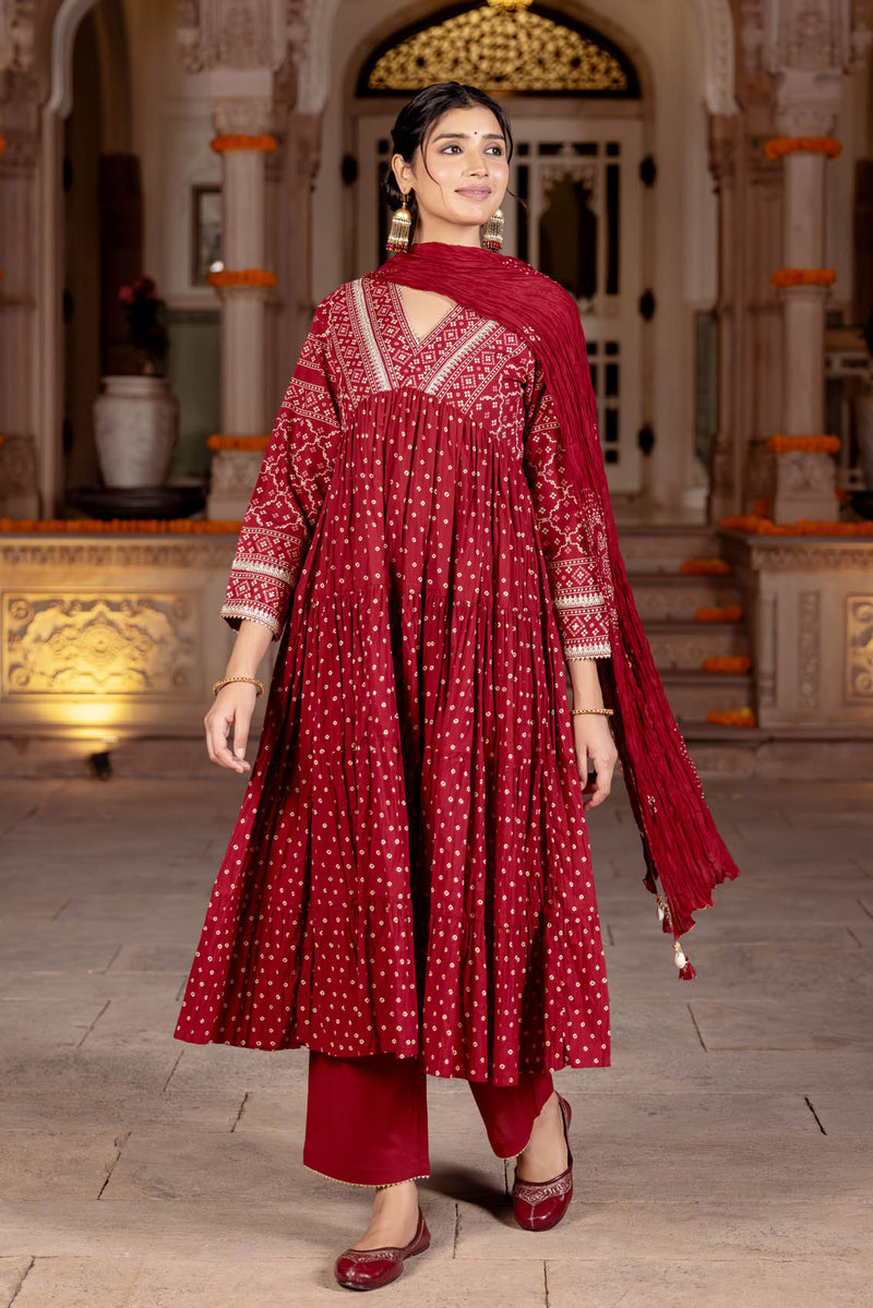Red Chaubundi Kurta