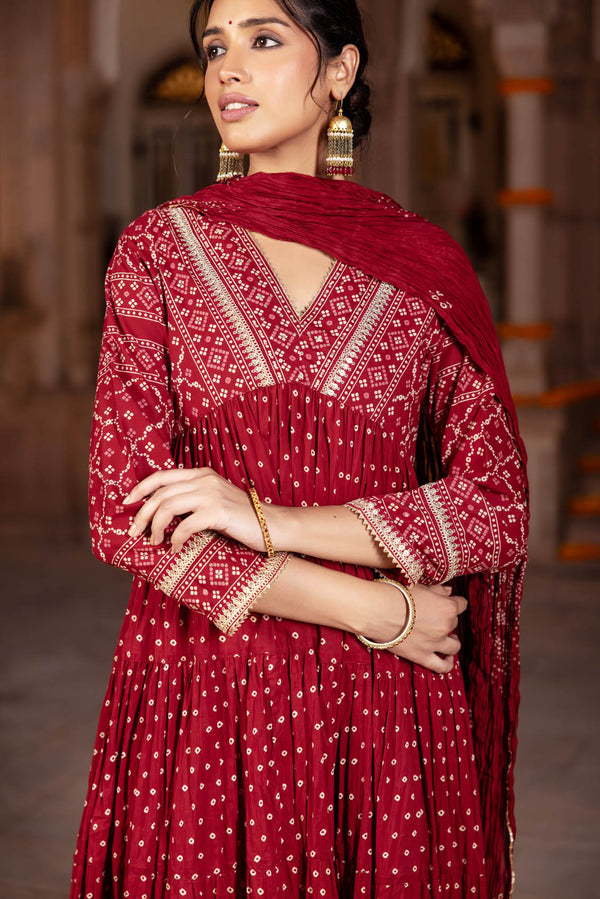 Red Chaubundi Kurta