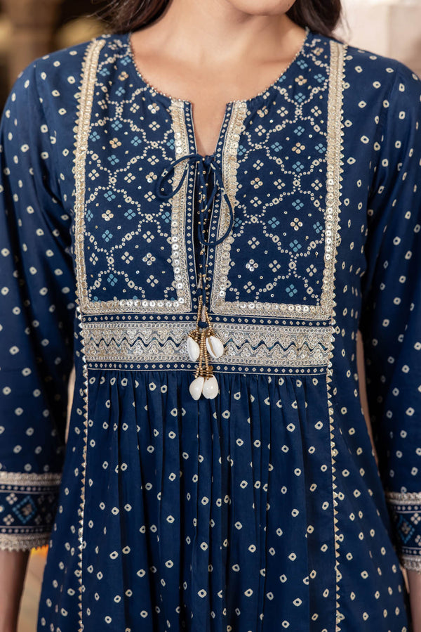 Neelambar Bandhej Kurta