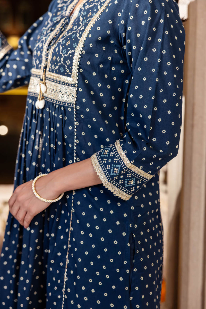 Neelambar Bandhej Kurta