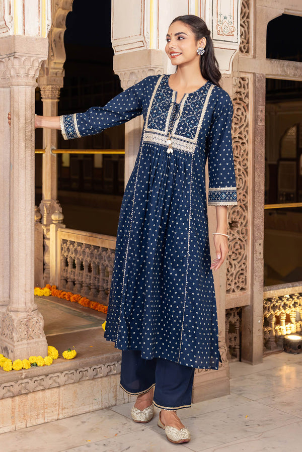 Neelambar Bandhej Kurta