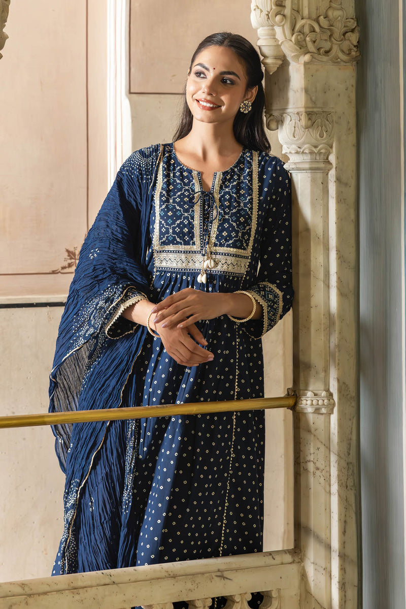 Neelambar Bandhej Kurta