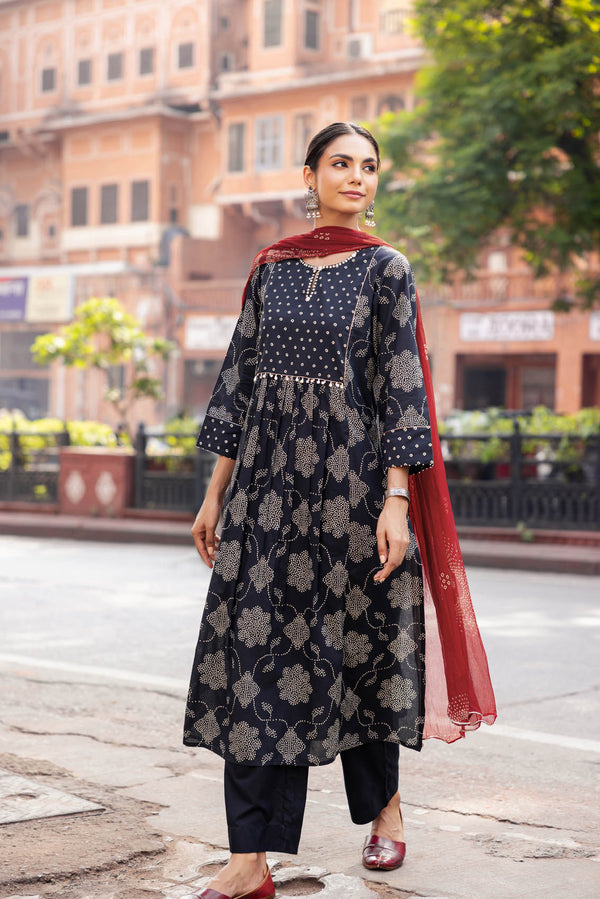 Kohl Bandhani Kurta