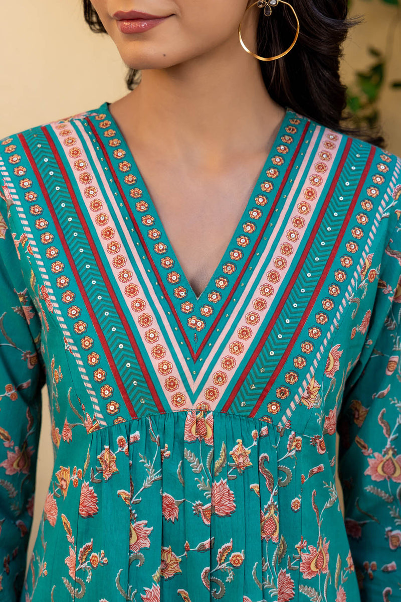 Teal Flame Kurta