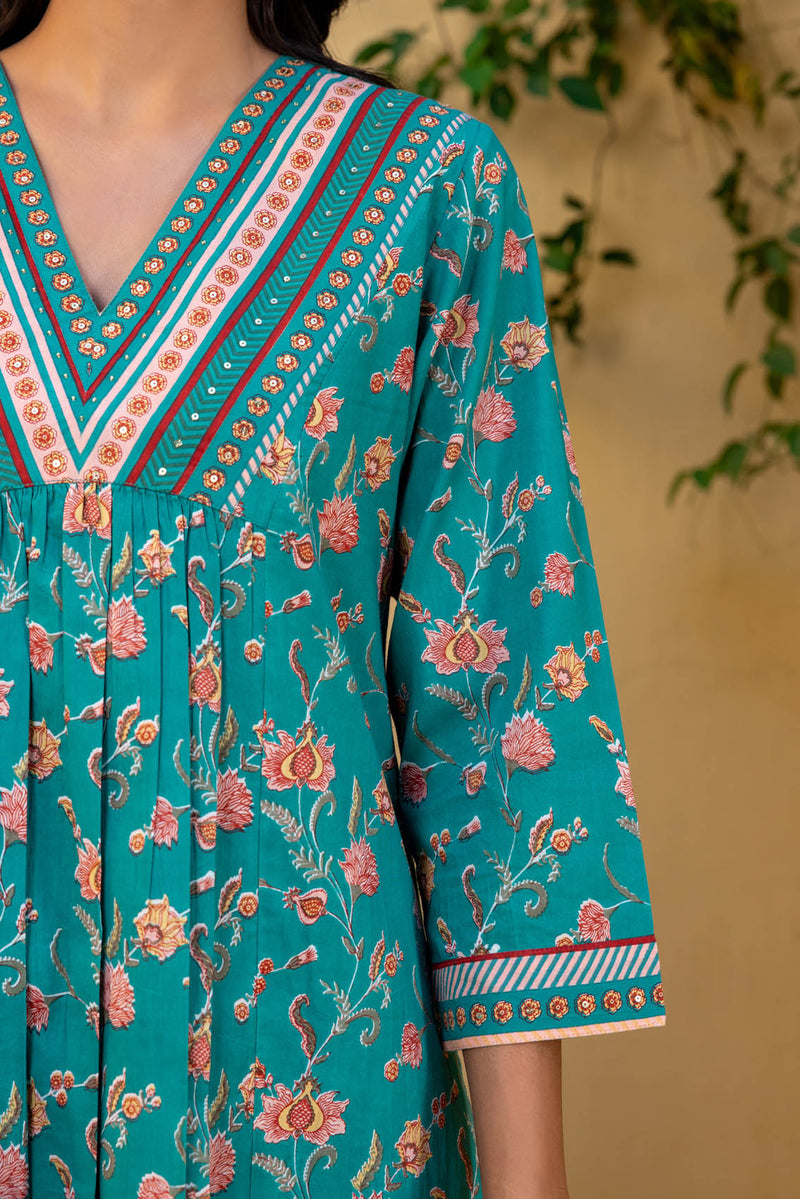 Teal Flame Kurta