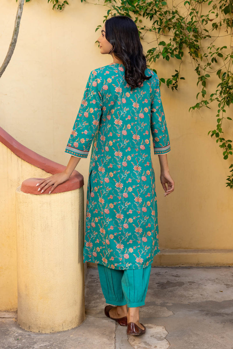 Teal Flame Kurta