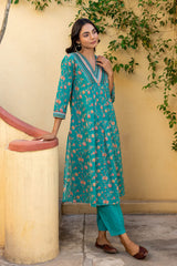 Teal Flame Kurta
