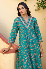 Teal Flame Kurta