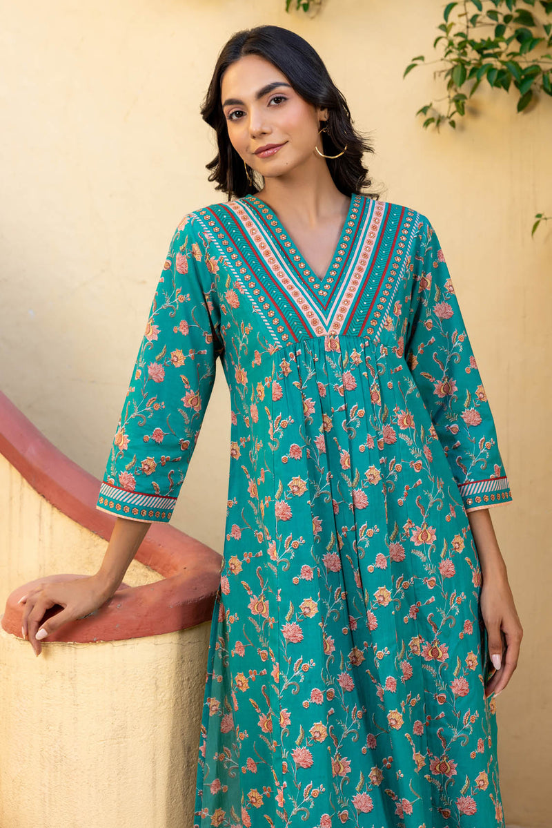 Teal Flame Kurta