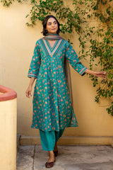 Teal Flame Kurta