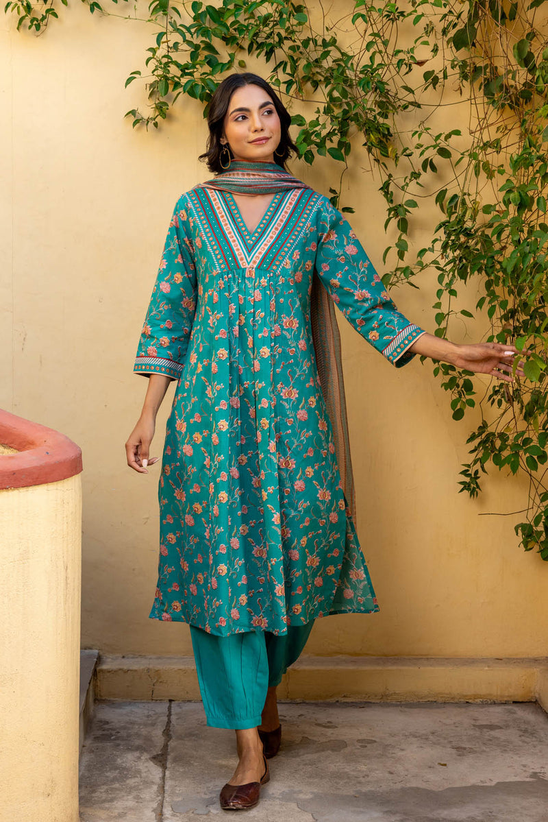Teal Flame Kurta