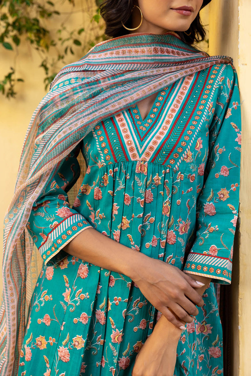 Teal Flame Kurta
