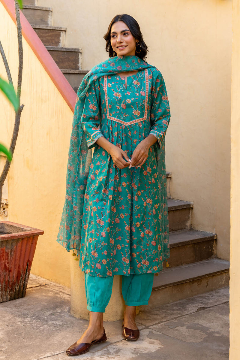 Teal Salli Kurta