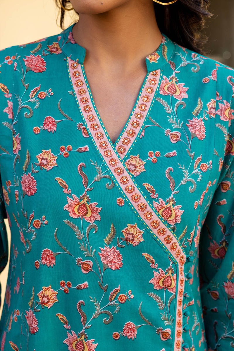 Teal Angarkha Kurta