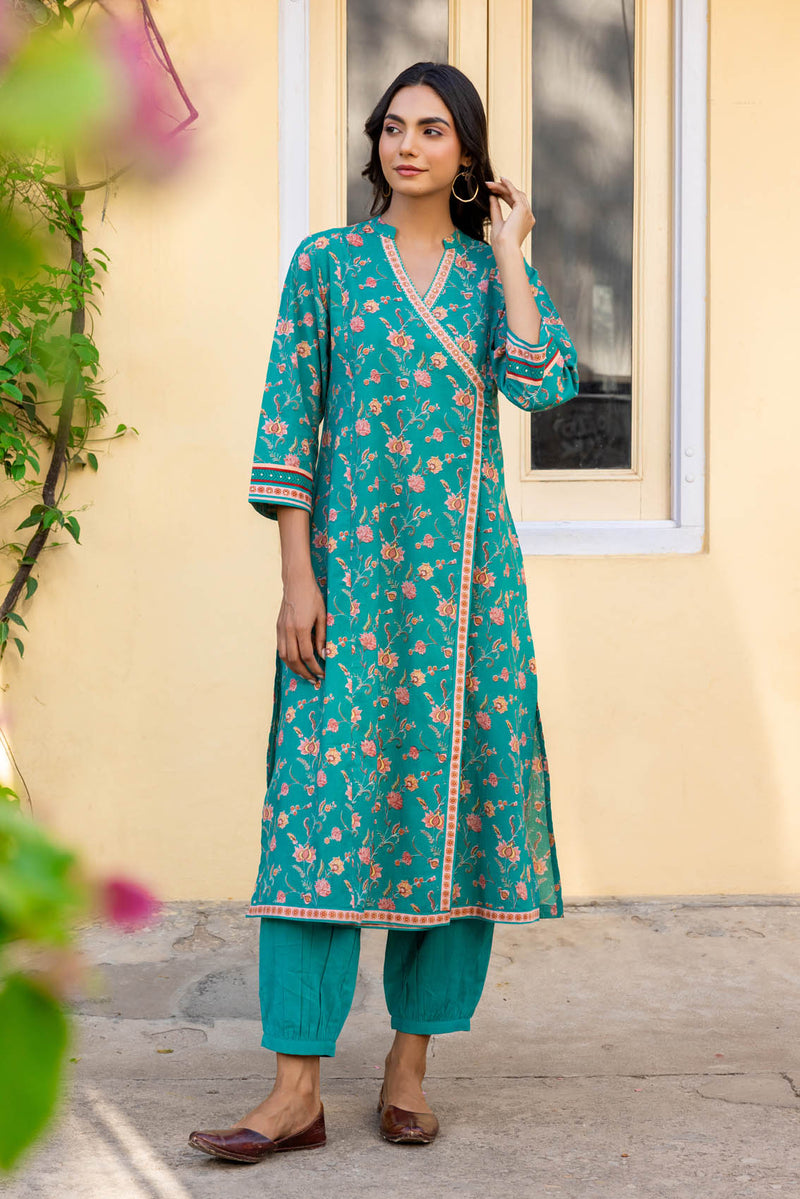 Teal Angarkha Kurta