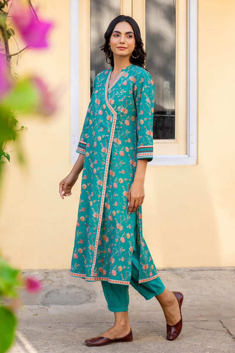 Teal Angarkha Kurta