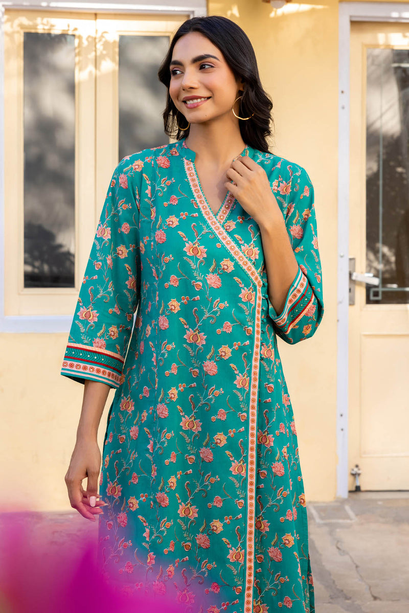 Teal Angarkha Kurta