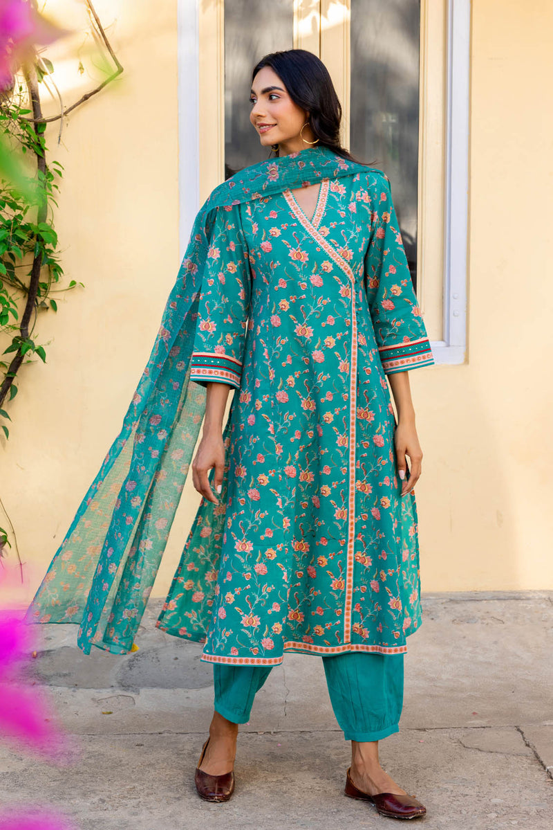 Teal Angarkha Kurta