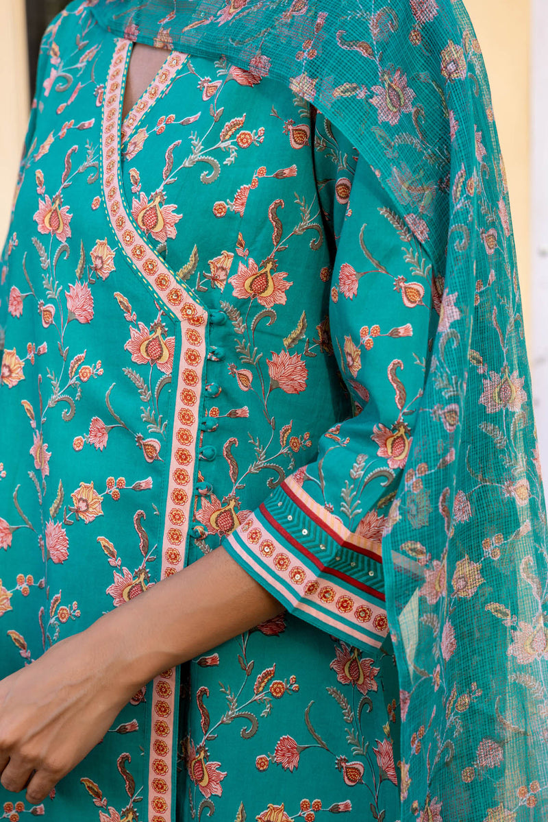 Teal Angarkha Kurta