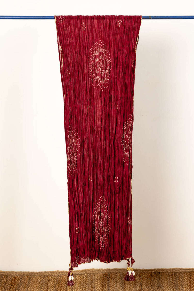 Red Crushed Cotton Chanderi Dupatta