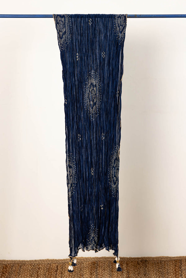 Navy Blue Cotton Chanderi Dupatta