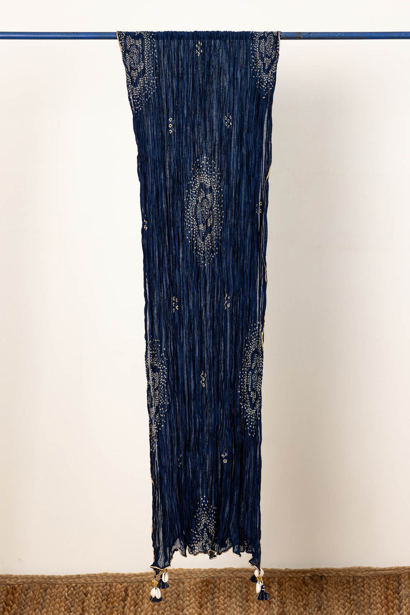 Navy Blue Cotton Chanderi Dupatta