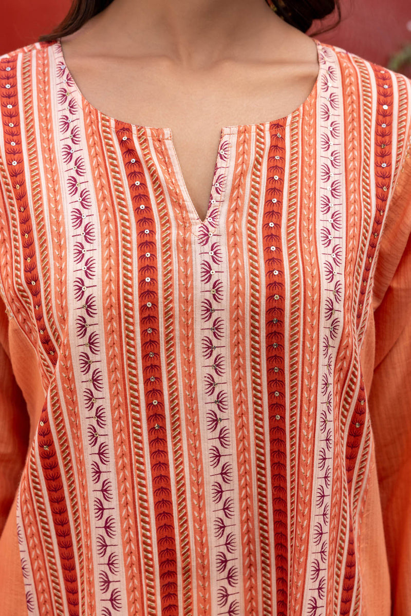 Peach Border Kurta