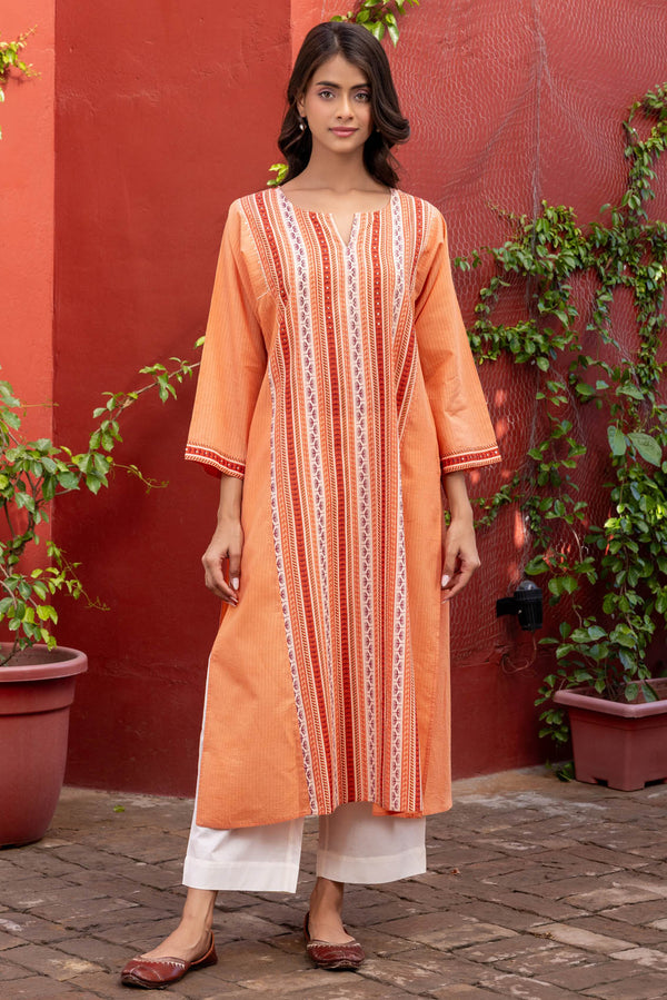 Peach Border Kurta