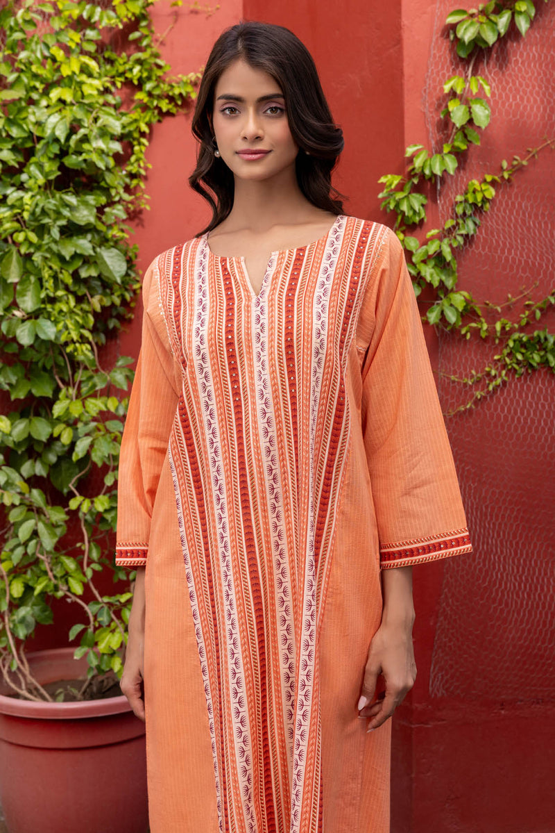 Peach Border Kurta