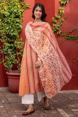 Peach Border Kurta