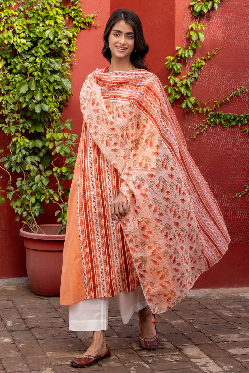Peach Border Kurta