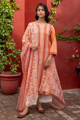 Peach Border Kurta