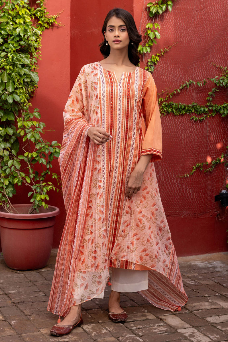 Peach Border Kurta