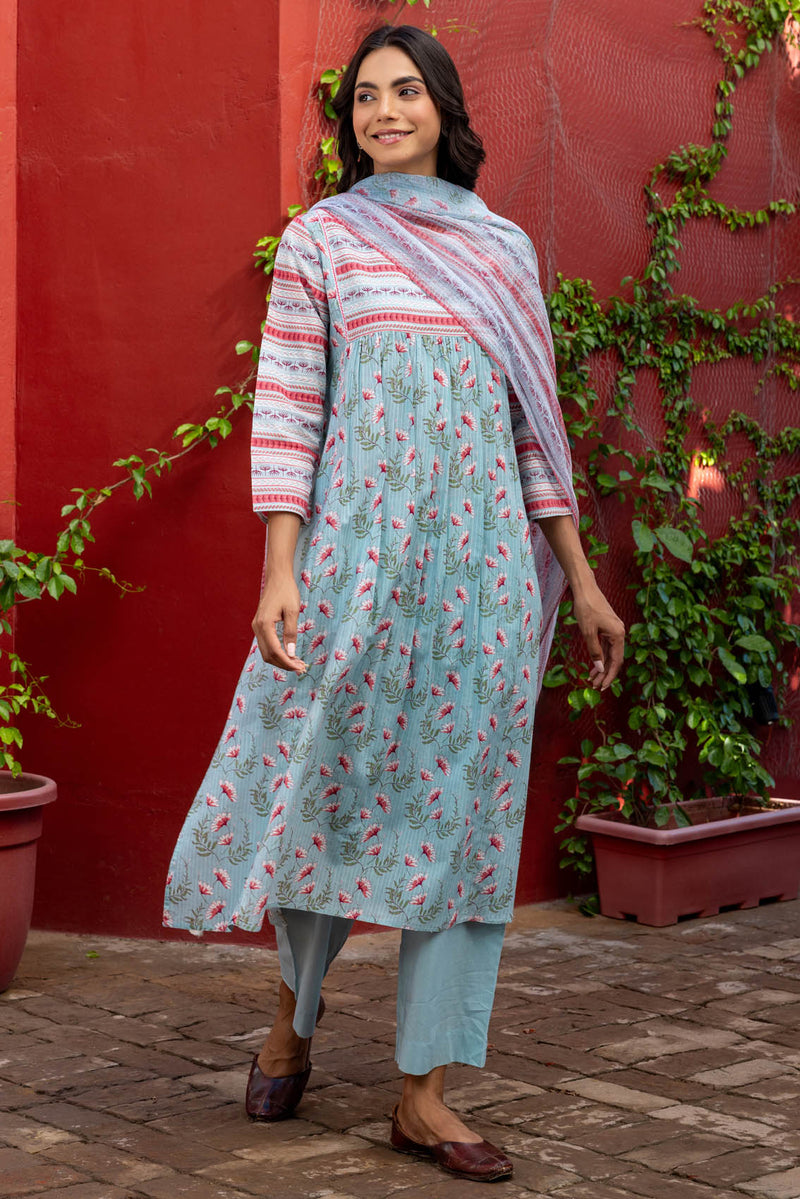 Blue Yoke Kurta