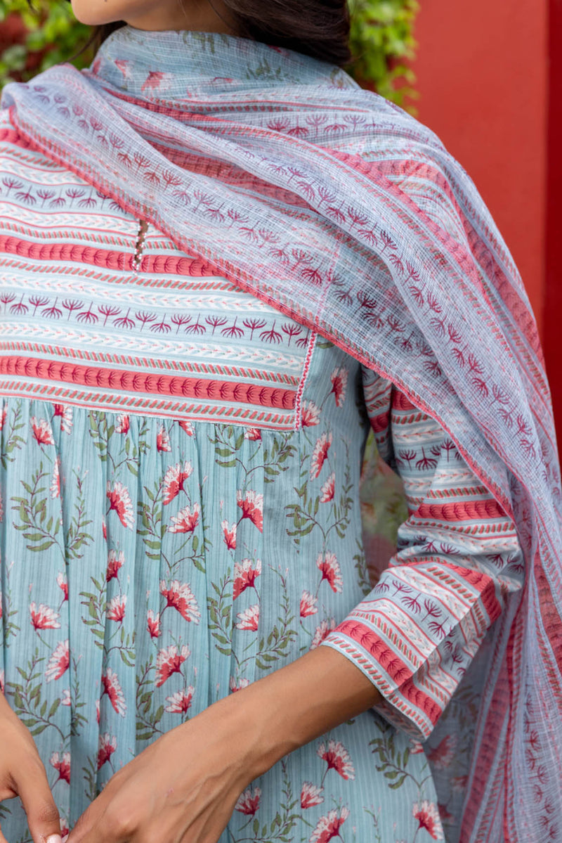 Blue Yoke Kurta
