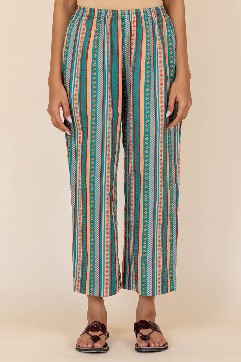 Teal Printed Trousers