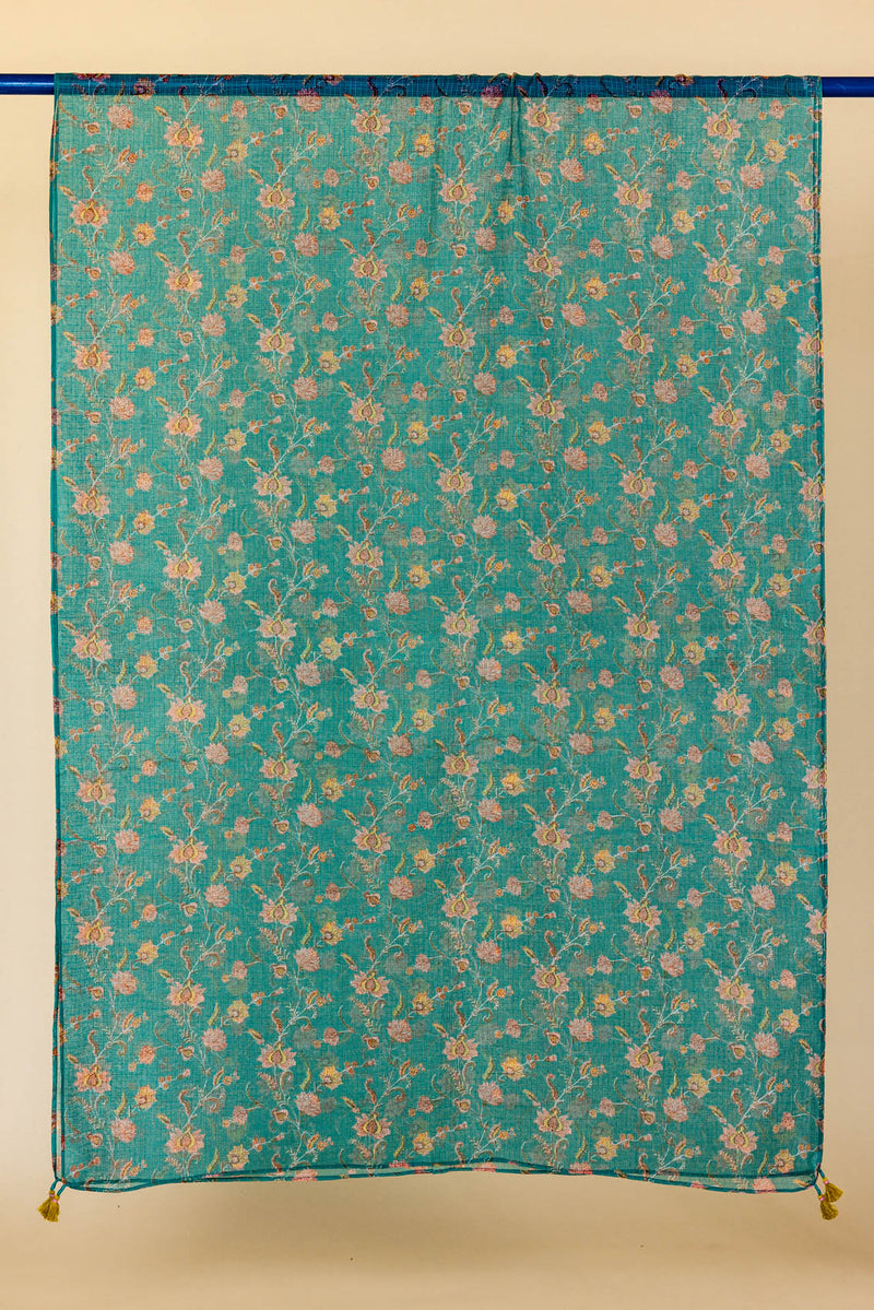 Teal Floral Printed Dupatta