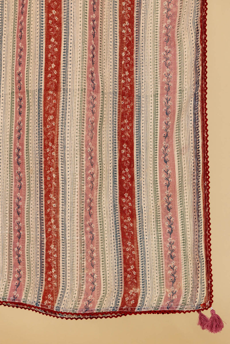 Rust Floral Border Doria Dupatta