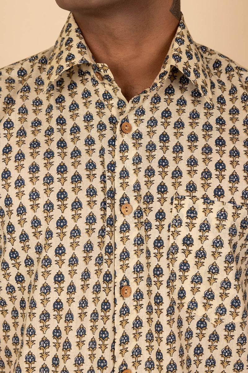 Cream Printed Cotton Shirt