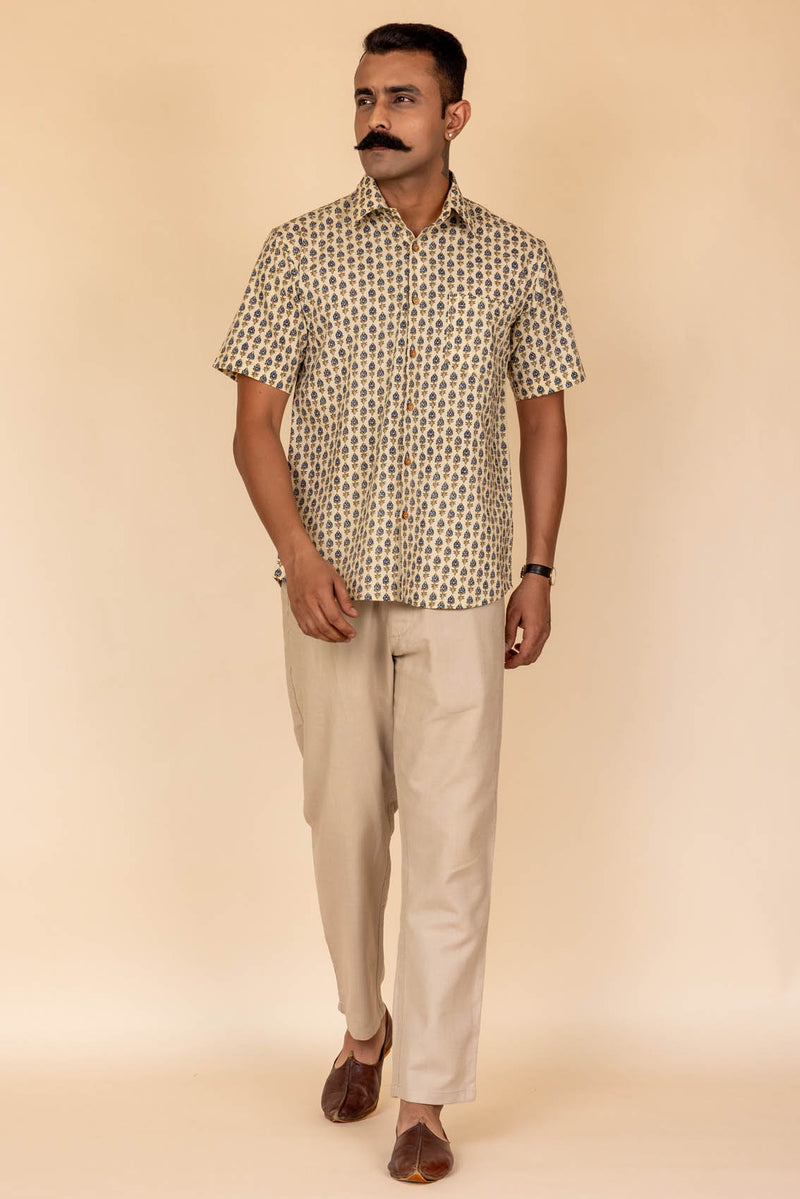 Cream Printed Cotton Shirt